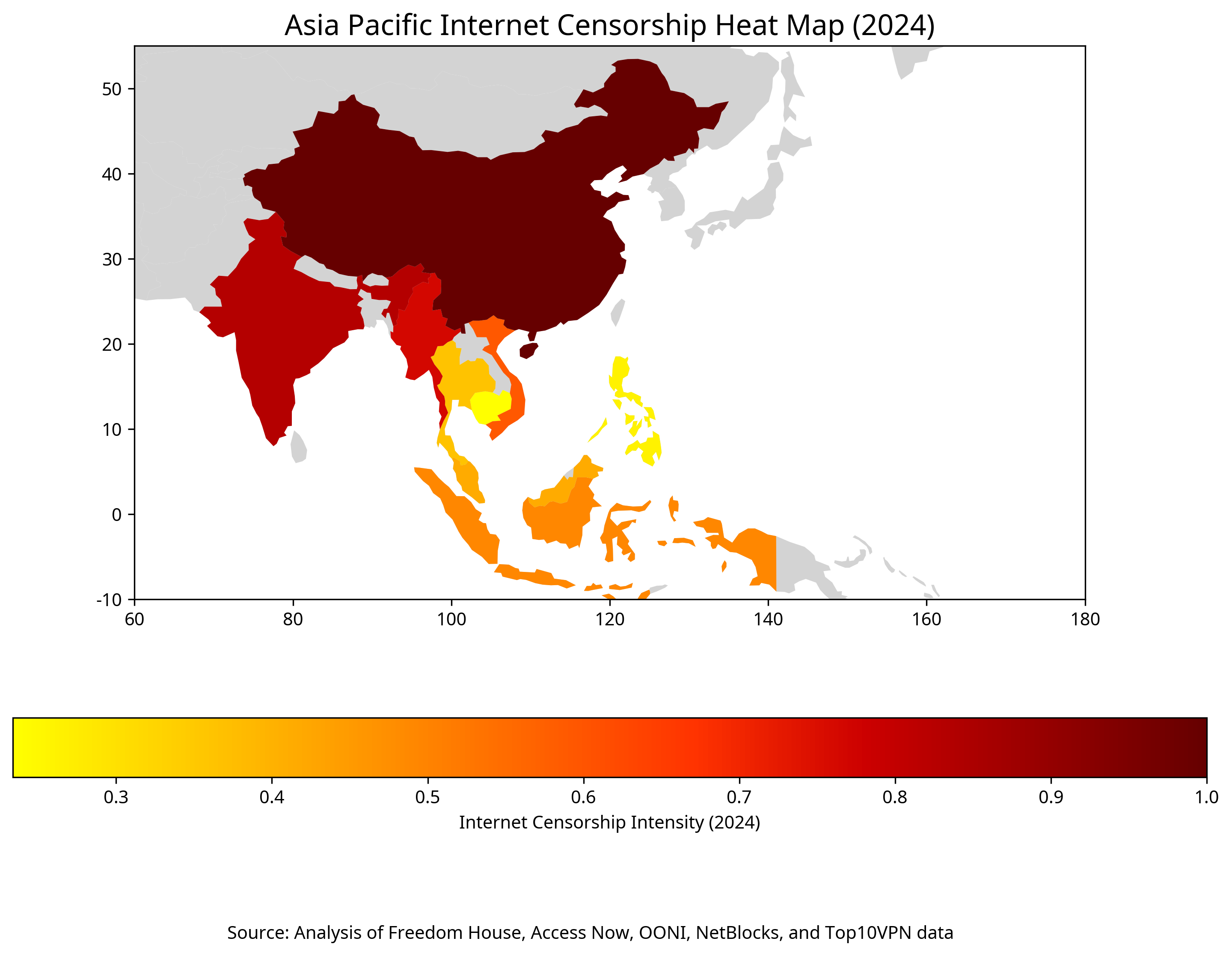 Asia Pacific Internet Censorship Heat Map