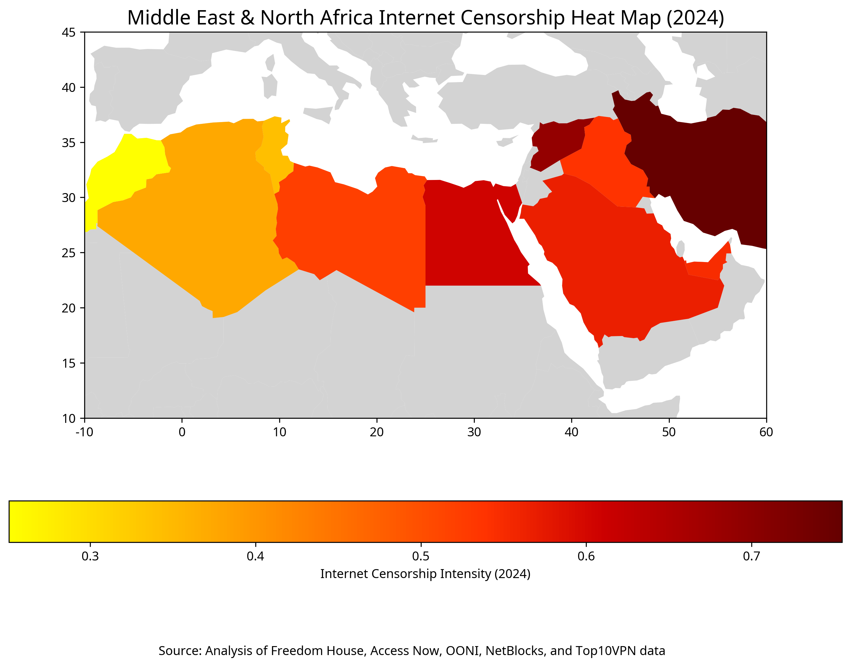 Middle East & North Africa Internet Censorship Heat Map
