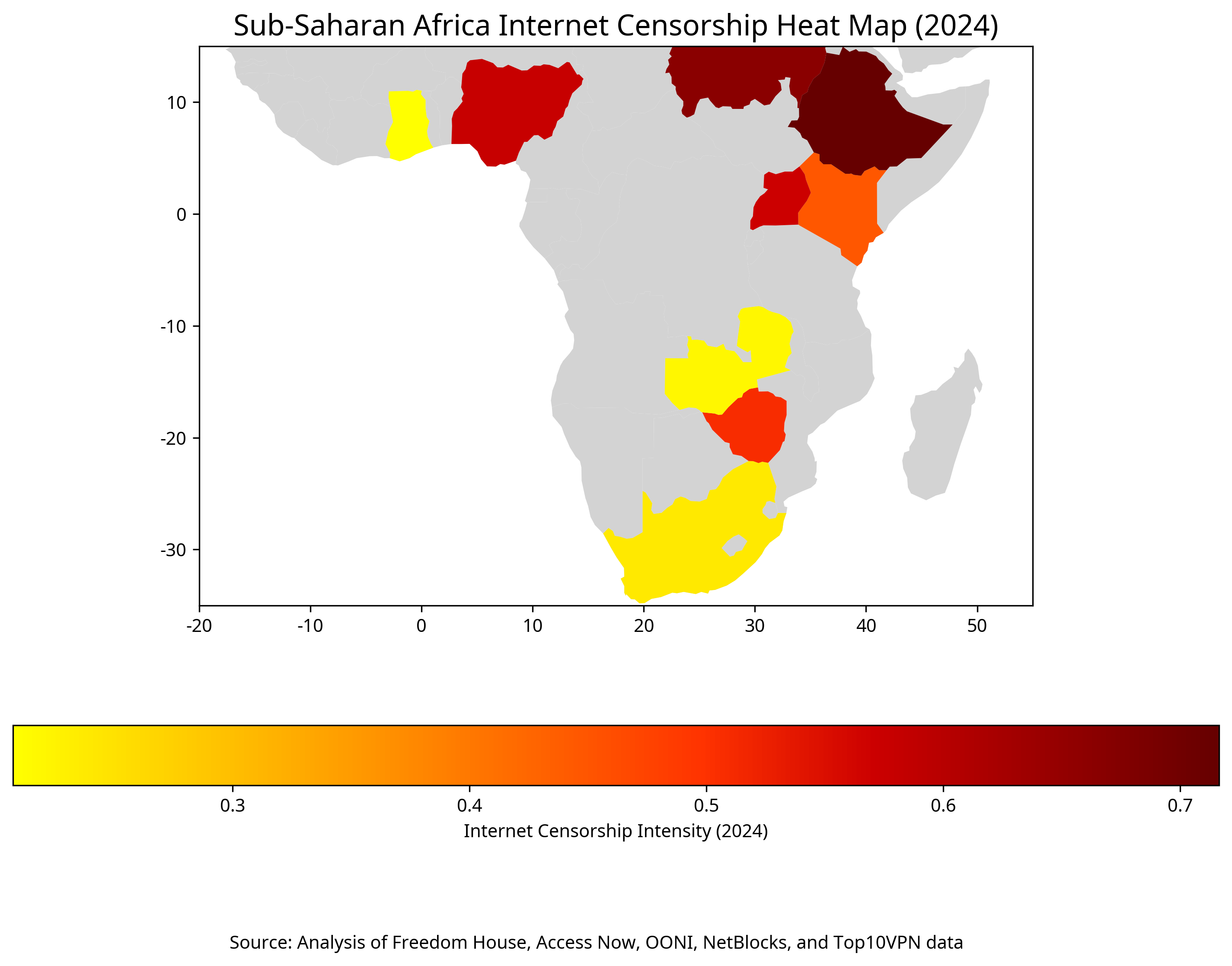 Sub-Saharan Africa Internet Censorship Heat Map